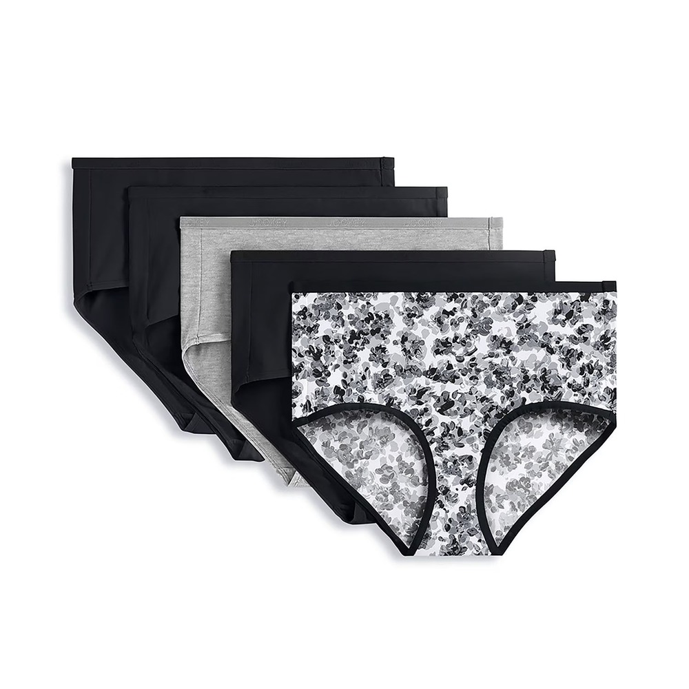 Jockey Womens 5-Pack Organic Cotton Stretch Modern Brief XXL Black Grey Floral
